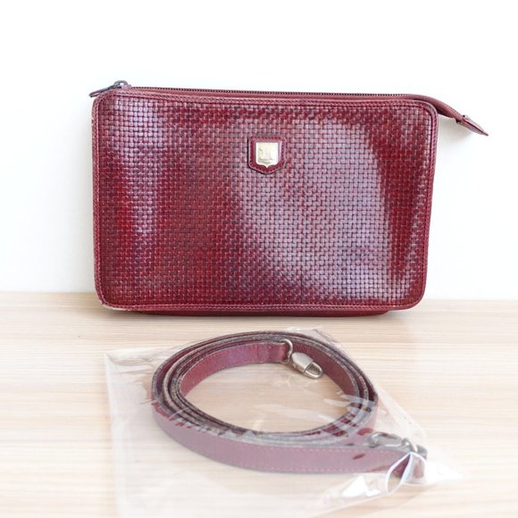 Vintage Celine Bag Leather Crossbody Shoulder Sling Purse Burgundy Weave RARE - Picture 5 of 16